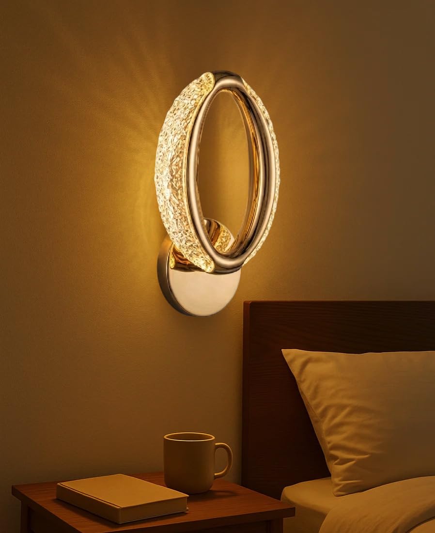 Groeien 10W | 3 Color Modern LED Oval Shape Crystal Wall Sconce Gold Wall Light for Bedroom Living Room Corridor Lighting Fixtures Wall Mount(Oval Crystal-Golden, 1)-image-15