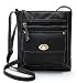 Womens Black Leather Cross body Shoulder Bag Organizer Purse with Turn-lock