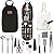 13 Piece Camp Cooking Utensils Kit for Camping BBQ Cookware | Knife Cutting Board Stainless-Steel Tongs Scissors Spatula Ladle Steak Fork Grater Can Opener Spice Shakers & Travel Case (Black)