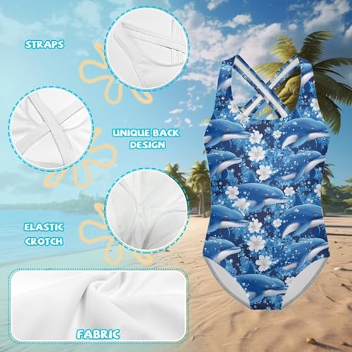 Image of Girls One Piece Swimsuits Quick Dry Beach Bathing Suit Crossback Swimwear 5-14 Years