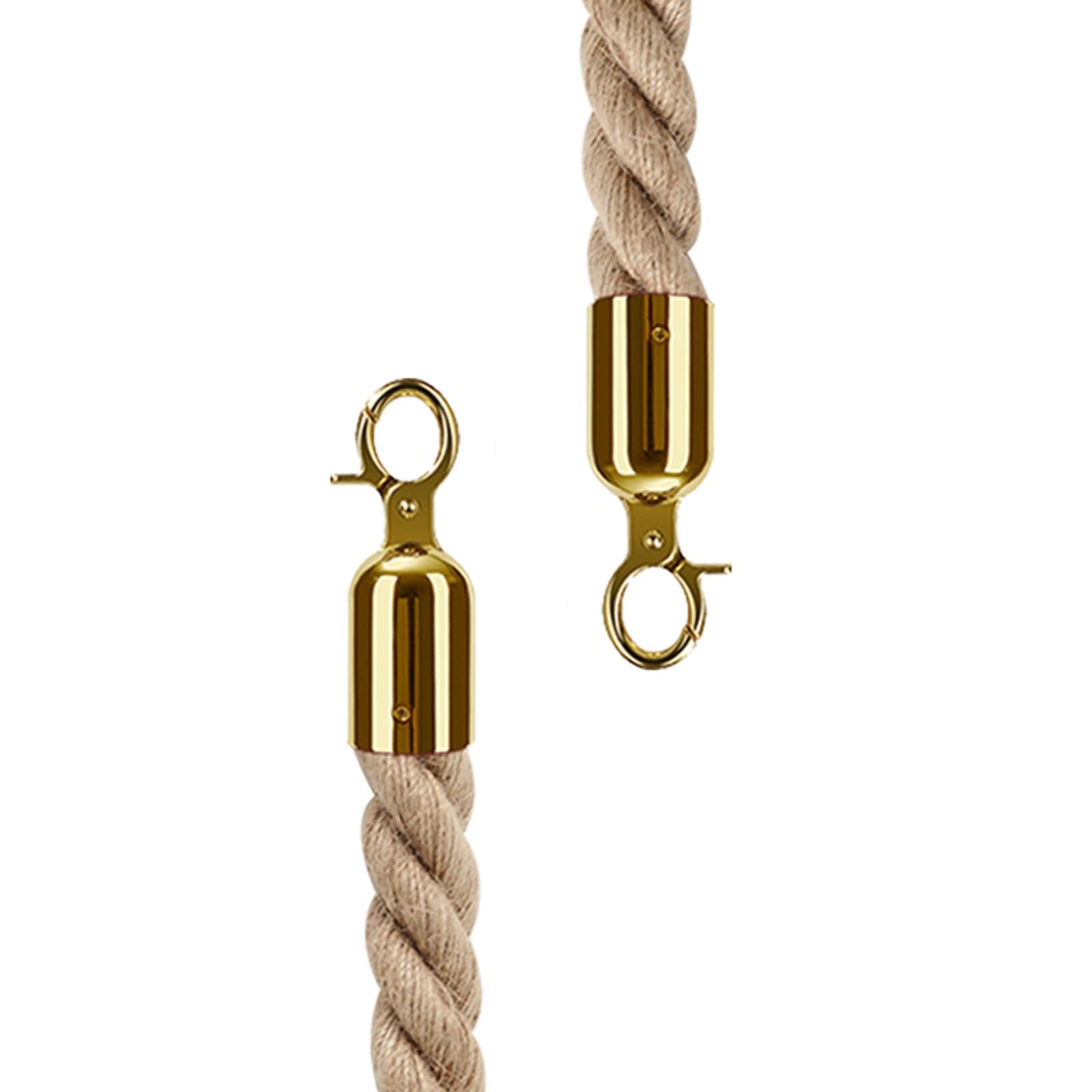 AUNANGLJSCS Rope barriers, Braided Twist with Gold Hooks, Partition Barrier Ropes for BankCounterConcerts Cinema Queue, Stanchion Hemp Rope(2.5M/8.2Ft)