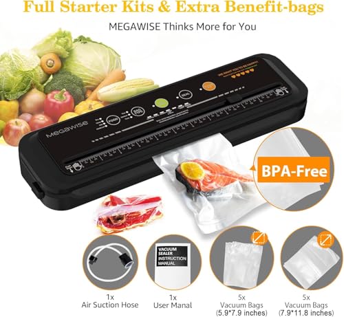 Image of Updated Vacuum Sealer Machine，MEGAWISE Food Sealer w /Starter Kit (Black)