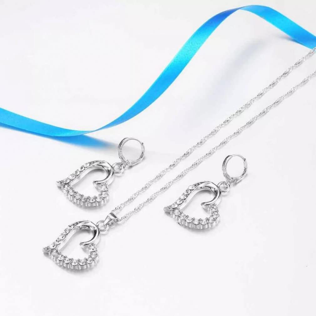 Ensemble Bijoux Argent 925 Cœur – Collier, Bracelet, Boucles D'Oreilles Et Bague Pour Femme