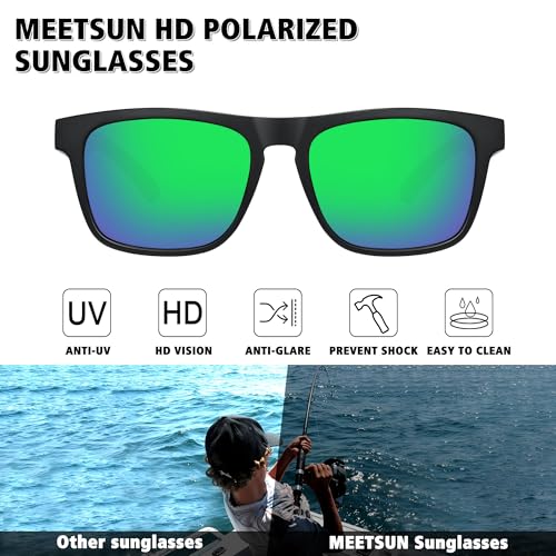 MEETSUN Polarized Sunglasses For Men Women UV Protection Square Frame Sport Fishing Driving Sunglasses (3 Pack) Black/Ice blue/Green — view 3