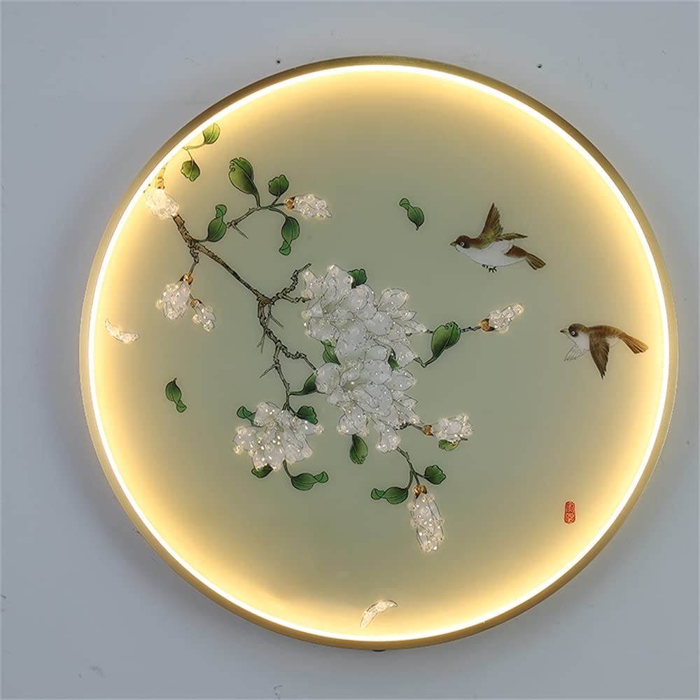 Lampade da Parete contemporanee con Quadri circolari Cinesi, Ideali per Soggiorno, Camera da Letto, Sala da Pranzo, Studio, Villa, Hotel, corridoio, Ingresso di casa (I Gold D80CM)