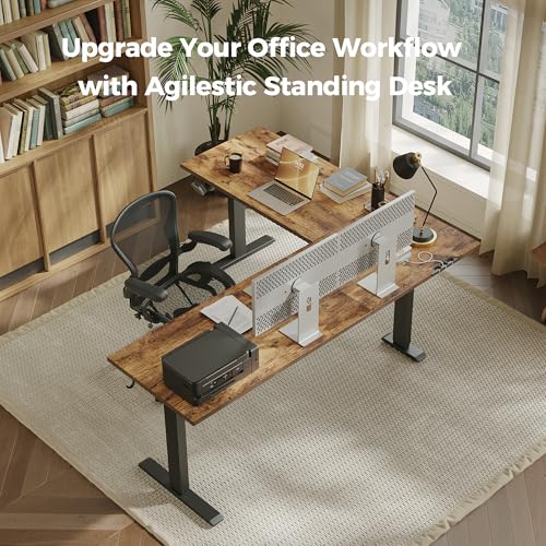 Image of Agilestic 75 Inch L Shaped Standing Desk Adjustable Height, Corner Standing Desk, Sit Stand Up Computer Table, Splice Board, Rustic Brown