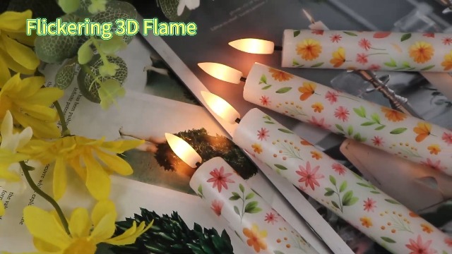 Image of Flameless Taper Candles, Real Wax Flickering Taper Candles Battery Operated with 3D Wick, 4 Pcs White LED Flameless Candlesticks for Halloween Christmas Holiday Wedding Decor