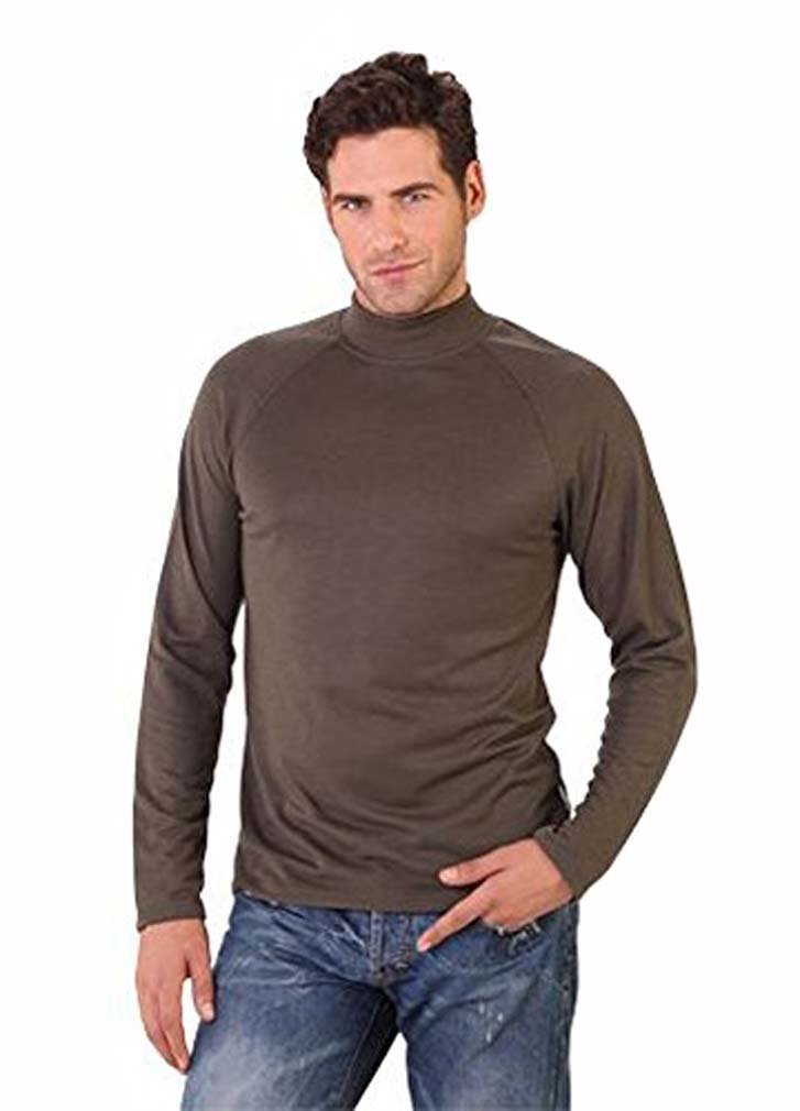elegance1234 Men's ROLL Neck Tops Small Brown