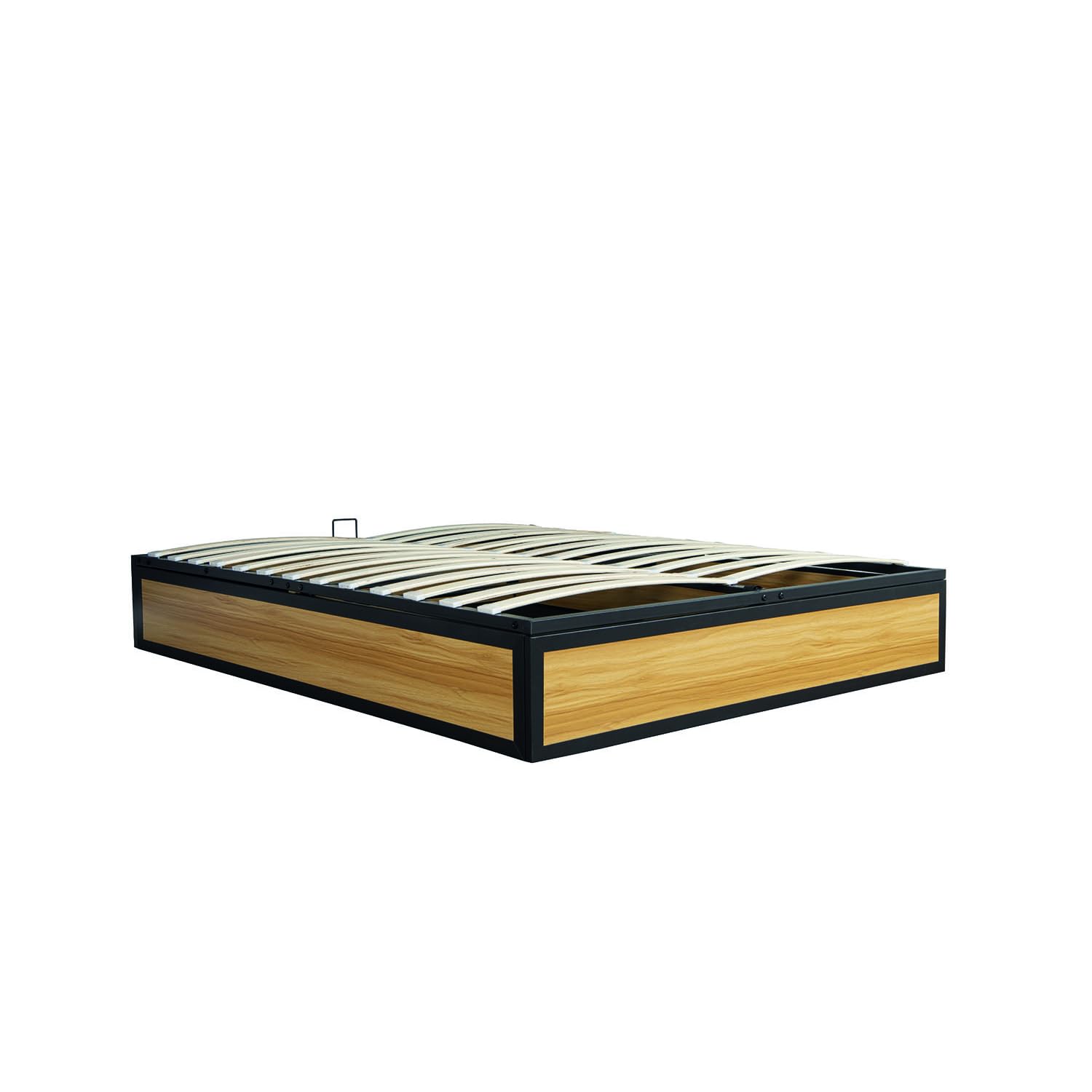 Lit Coffre Industriel JERSEY 140x190 cm Bois et Métal Sommier 24 Lattes