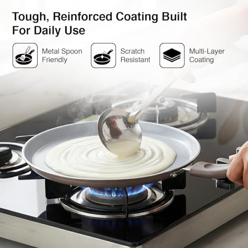 Image of Prestige Ceraglide Duo Omni Tawa 25cm Non-Stick Ceramic Coating|Works On Gas & Induction|High Heating|Cool Touch Handle|Grey