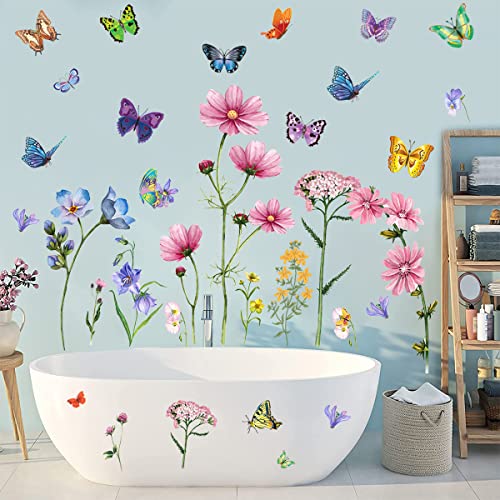 Yummenii Floral Wall Decals Watercolor Chrysanthemums Flower Wall Stickers Flowers Butterflies Wall Decor Peel And Stick Garden Decal For Kids Room Nursery Classroom Bedroom Decor #TOP4
