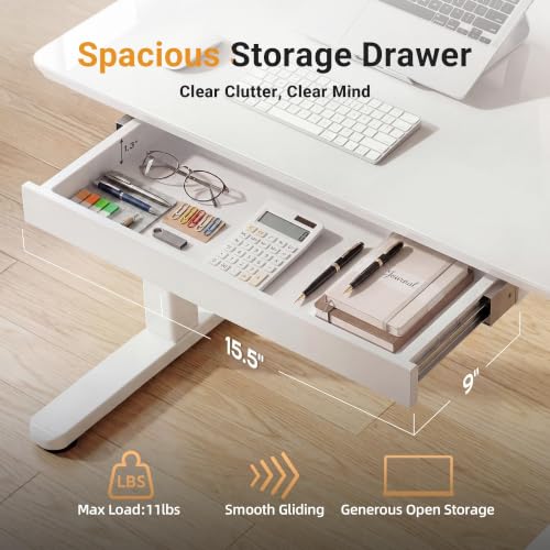 Image of YDN Glass Standing Desk with Drawers 32x19 Inch White