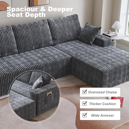 Image of Modular Sectional Sofa Couches L-Shape Couch 3 Seat Modular Sofa Memory Foam Sectional Couches for Living Room (Gray, 108 inch+Right Chaise)