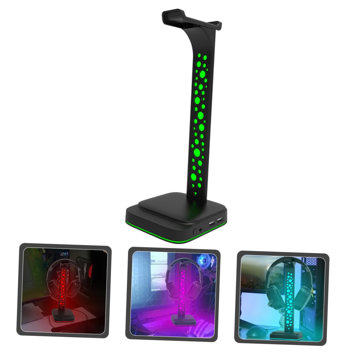 Supporto per Cuffie Illuminazione Rgb Hub USB Porte Aux e USB Supporto Estensibile per Cuffie da Tavolo Antiscivolo
