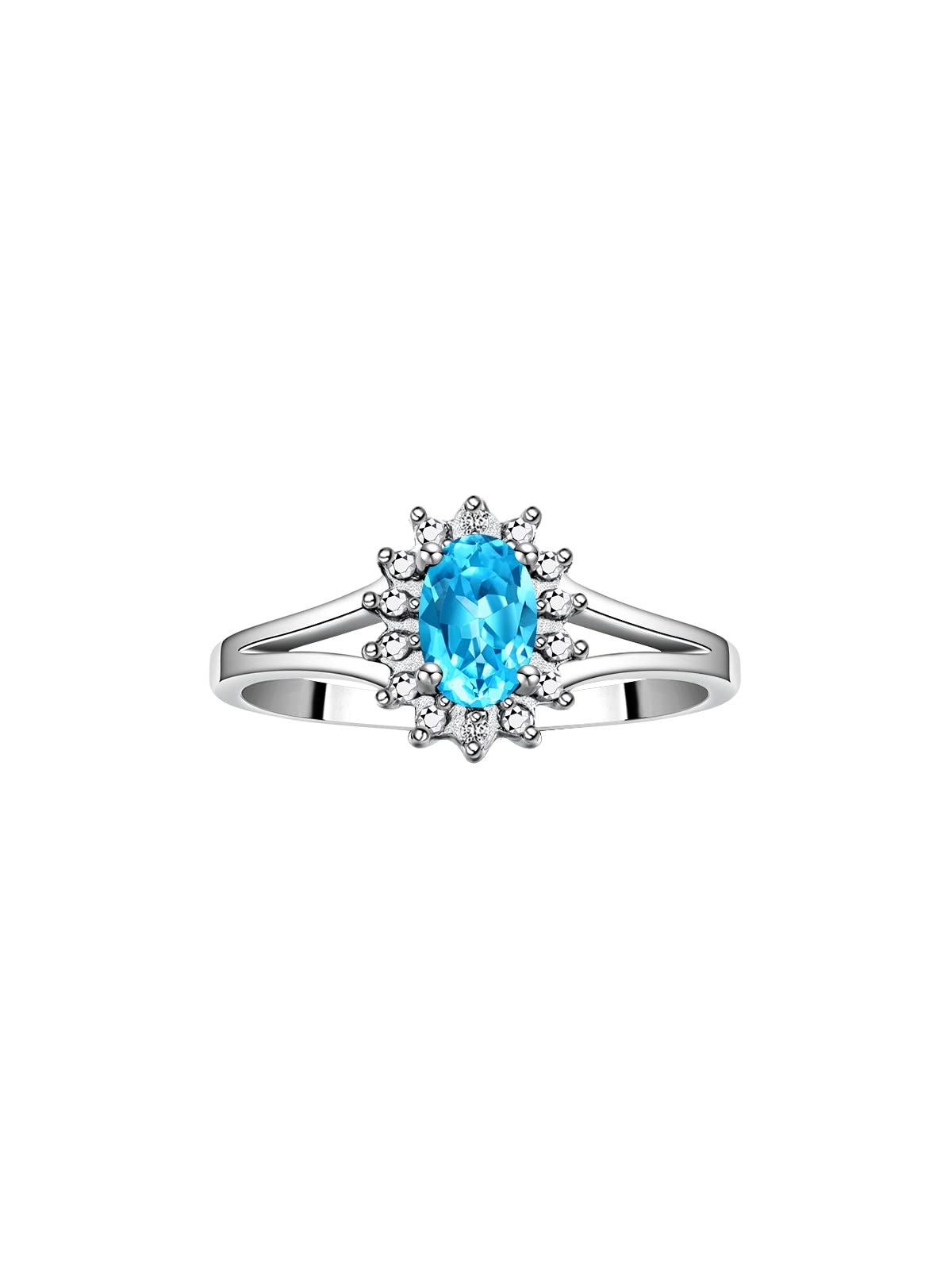 Rylos Halo Ring: Diamond Birthstone with 6X4MM Oval Gemstone - Women's Jewelry in Sterling Silver - Stunning Diamond Ring Sizes 5-10