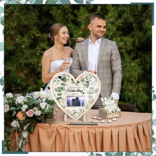 Libro de firmas en forma de corazón de madera para dedicatorias de boda 2