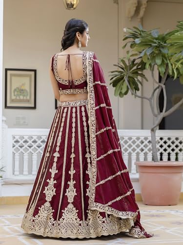 Image of TRENDMALLS Art Silk Embroidery Sequence Work Lehenga Choli Unstitch Blouse With Dupatta For Women (New-Bridal-Latest-Wedding-Sequence-Lehenga-Designer)