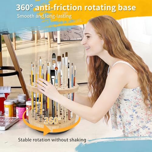 Image of Rotating Paint Brush Holder, 360 Smooth Rot Hardwood Artist Organizer