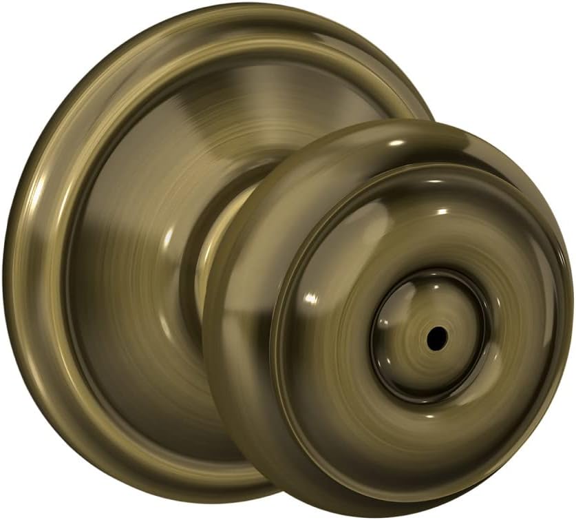 Schlage F40 V GEO 609 Georgian Door Knob, Bed & Bath Privacy Lock, Antique Brass