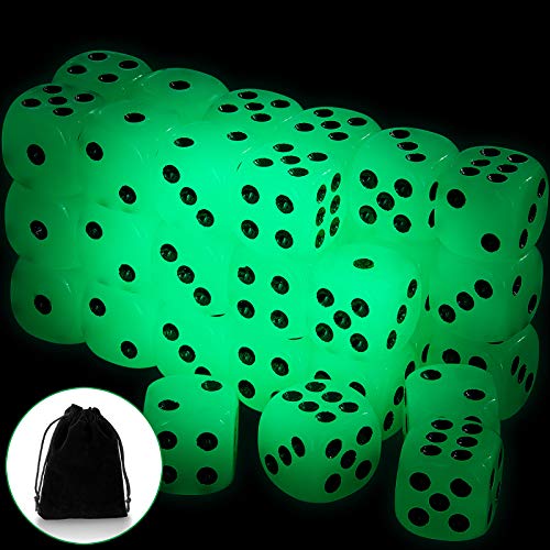 36 Pieces Glow in The Dark Dice Set, Luminous Dice 6 Sided with Black Velvet Pouches for Board...