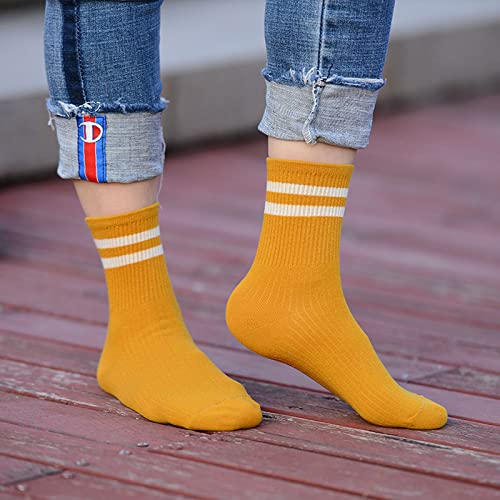 Two Stripes Crew Socks Solid Color Quartz Socks Vintage Colorful Dress Socks for Women, Men3