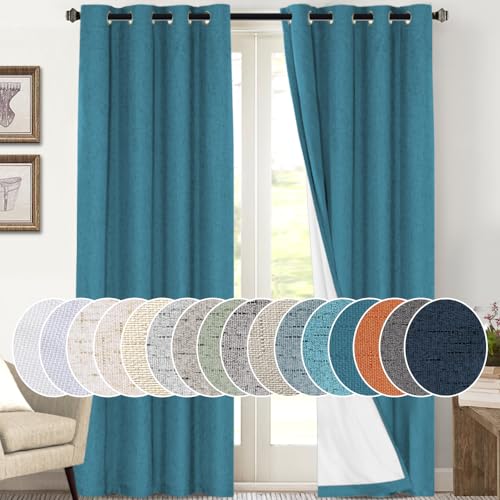 Image of PrinceDeco 100% Blackout Curtains 108 Inches Long 2 Panels Set Thermal Insulated Curtains 108 inch Long, Noise Reducing Window Treatment Drapes for Bedroom,Anti-Rust Grommet Top Curtains,Blue Sapphire
