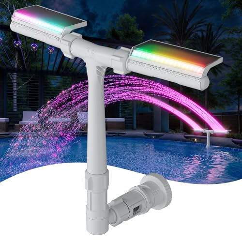 POOLHACKER Solar Pool Fountain with 10-Color LED Lights, Newly Refined Streamlined Design, Auto Dusk Sensor & Timer, Remote Control, Dual-Head Adjustable Spray for Above & Inground Pools