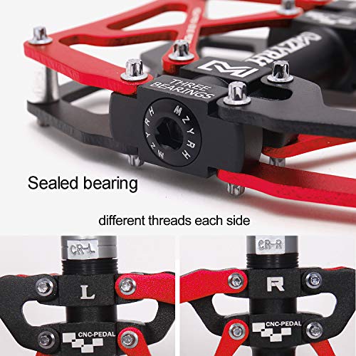 Image of MZYRH Mountain Bike Pedals, Ultra Strong Colorful CNC Machined 9 /16 inch Cycling Sealed 3 Bearing Pedals