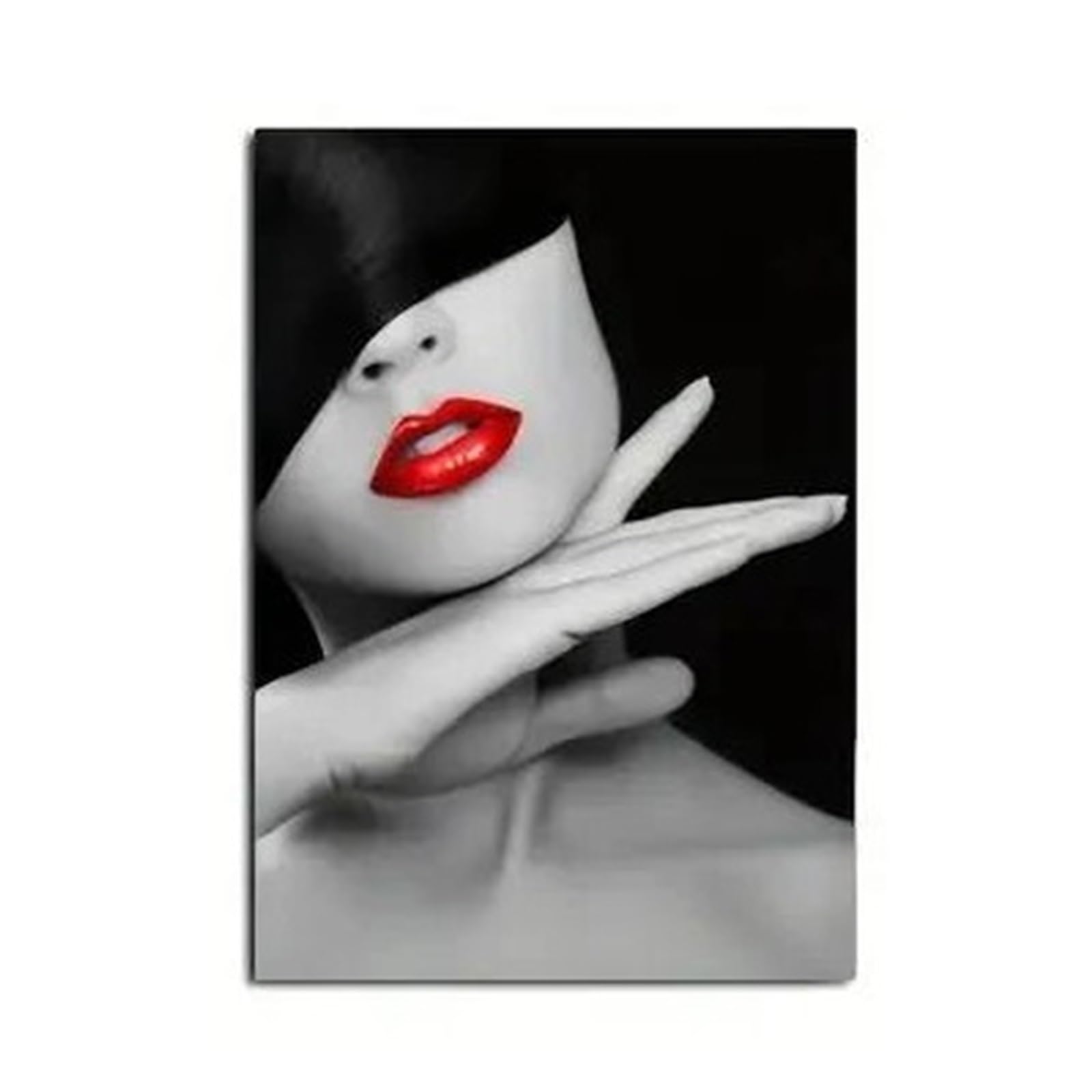 Affiche en toile pour salon déco contemporaine tableau femme lèvres rouges noir et blanc