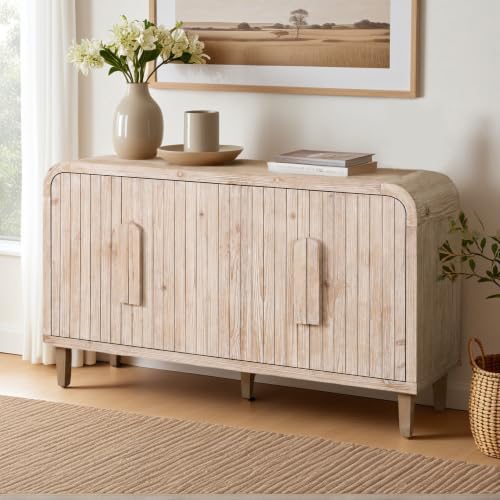 Image of Light Wood Sideboard Cabinet - Buffet Sideboard Storage Cabinet for Dining Room & Living Room - Farmhouse Storage Cabinet, Vintage Wood Finish, Entryway Accent Cabinet