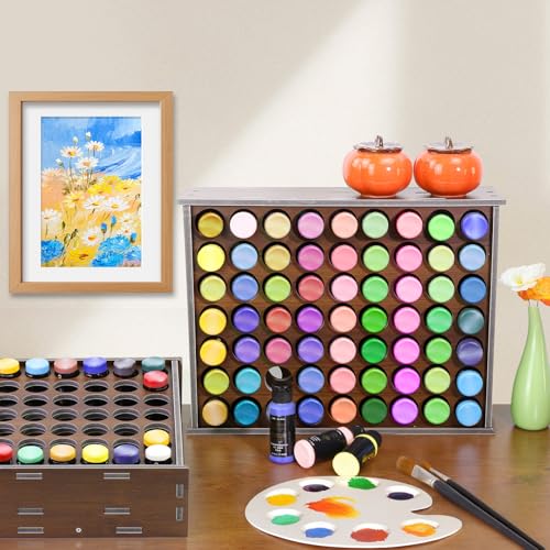 Image of Paint Organizer, 2 Pcs 63 Holes Acrylic Paint Organizer For Storage, Craft Paints Organizers For 2oz Craft Paints And Apple Barrel Vertical Storage(Walnut color)