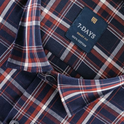 Image of 7-DAYS Men's Premium Check Shirt - 100% Cotton, Tailored Fit (Between Slim & Regular), Full Sleeve, with Pocket - Smart Office & Casual Look