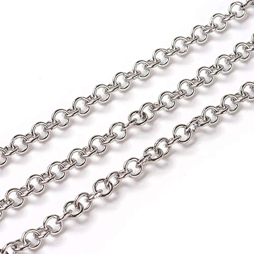 UR URLIFEHALL 33 Feet Stainless Steel Rolo Chains Link with Spool Unwelded Silver Color for Necklace Bracelet DIY Jewelry Making