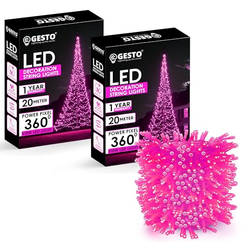 Image of Gesto Pink Led Serial String Lights - Waterproof Copper Wire Led Fairy Lights for Home Decoration,Christmas, Deepawali & Diwali Decoration Lights for Balcony Outdoor (20 Meter | Pack of 2)