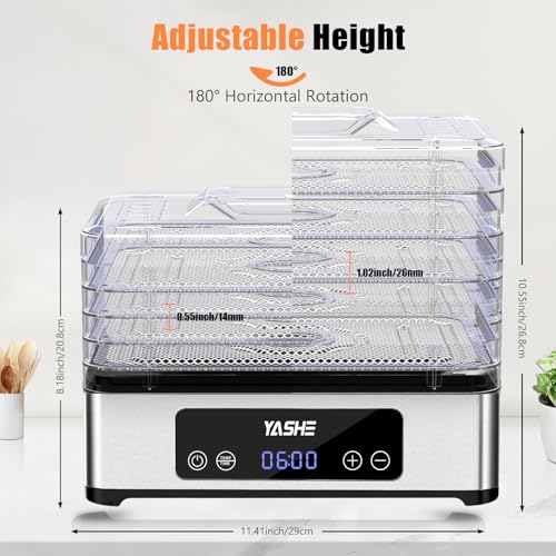 YASHE Dörrautomat mit Edelstahlgitter, 5-lagiger Dörrgerät, 400W Dehydrator mit Timer für Fleisch, Obst, Gemüse, Kräuter und Hundesnacks – Bild 8