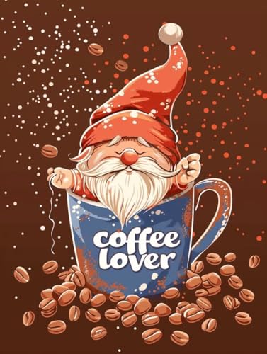 Kit Peinture Diamant DIY Nain au Café : Idée Cadeau Idéale pour Adulte Créatif