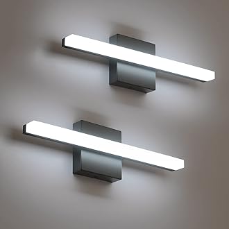 Combuh LED Bathroom Vanity Light Bar 16 Inch 9W Black IP44 Over Mirror Lighting Fixture Wall Sconces Indoor Modern Cool White 6000K Set of 2