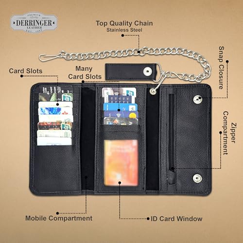Men's Biker Wallet with Chain - Genuine Leather Trifold Wallet for Motorcycles and Trucks, Durable and Stylish Chain Wallet with Card Slots, Coin Pocket, and Cash Compartments2