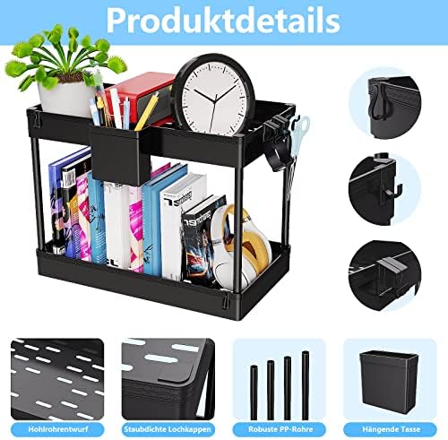 Golden Bell 2 Under Sink Organisers Storage Kitchen Organiser Under Sink Shelf Baskets for Bathroom with Hooks and CupBlack