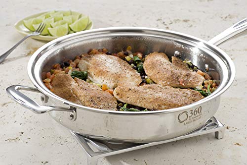 360 Stainless Steel Saute Pan with Lid, 12" Skillet, Handcrafted in the USA, Induction Cookware, Waterless Cookware, Dishwasher Safe, Oven Safe, Surgical Grade Stainless Steel Cookware (3.5 Quart)