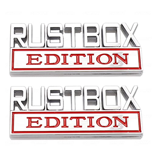 Image of 2 Pcs RUSTBOX Edition Emblem Car Side Rear Front Hood Trunk Door Badge 3D Decal Sticker Fit for Car Truck SUV (RUSTBOX, Silver Red)