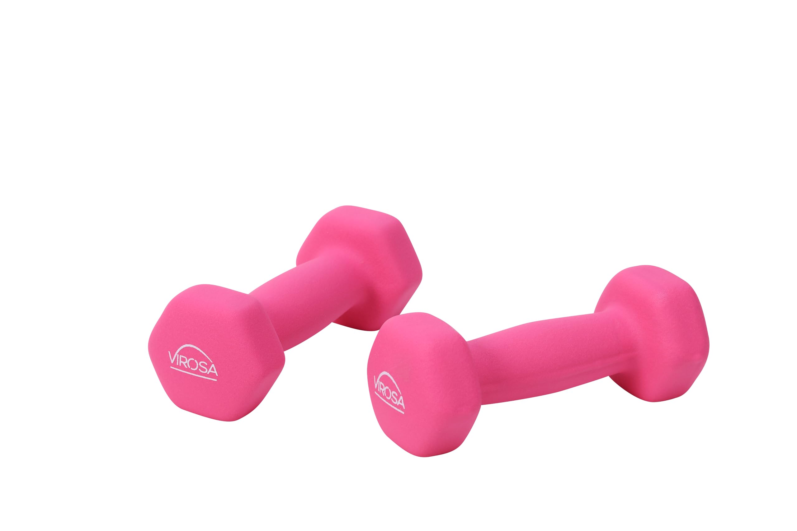 VIROSA 1kg Dumbbell Pair – Pink Neoprene Coated Hex Hand Weights, Non-Slip Grip Anti-Roll Strength Training Set for Home Gym Fitness Workouts