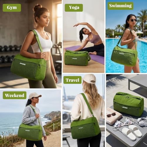 Image of PALAY Gym Bag with Shoe Compartment Green Oxford Cloth Travel Duffle | Water-resistant Fabric, Large Capacity, Dry-Wet Pocket, Carry on Tote for Swimming, Yoga, Dance, Workout, Travelling