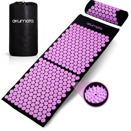 Akumata XL Tapis d'Acupression Kit - Grand Tapis Acupression Champ de Fleurs et Coussin Acupression pour Massage Lombaire | Tapis de Massage pour le Dos |...