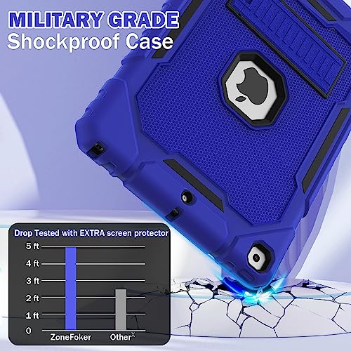 Image of ZoneFoker Case for iPad 9th /8th /7th Generation 2021 /2020 /2019(10.2 inch), Heavy Duty Military Grade Shockproof Rugged Protective 10.2 inch Cover with Built-in Stand for iPad 9 8 7 Gen (Deepblue+Black)