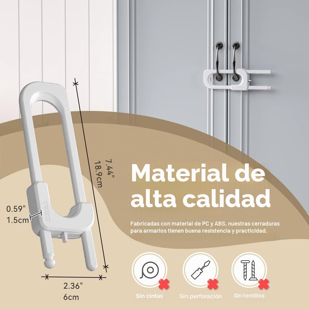 EUDEMON Paquete de 3 cerraduras de gabinete en forma de U a prueba de niños, cerradura de seguridad para bebés para pomos y asas en armario, tocador, cocina, almacenamiento, fácil de instalar