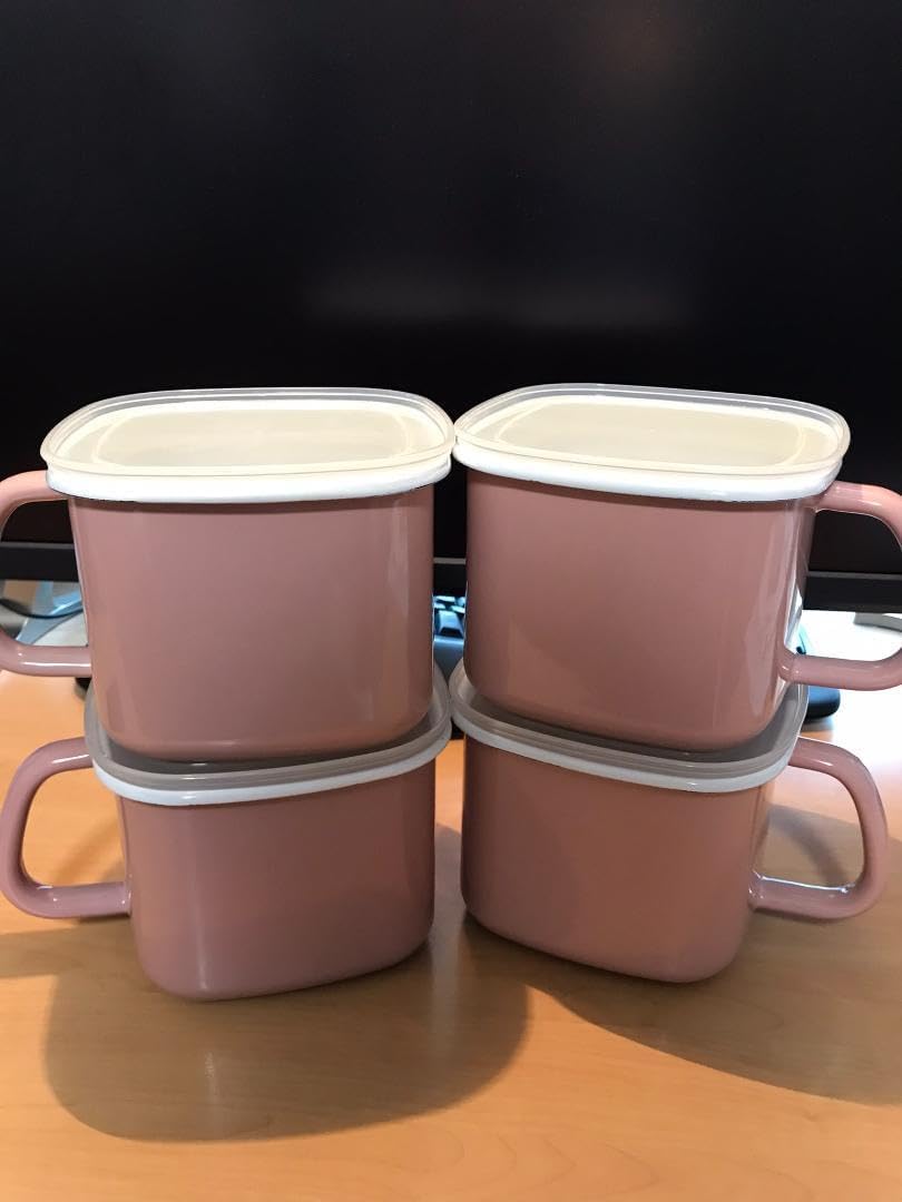 4個セット 富士ホーロー 角型みそポット 1.5L ピンク