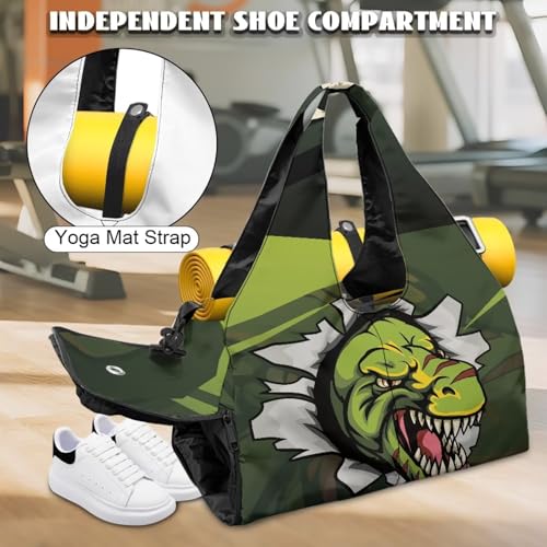 Dinosaur Mens Gym Duffle Bag Double Zipper Gym Bags for Men with Shoe Compartment, Yoga Mat Carrier, Mens Small Gym Bag for Running Swimming Pilates4