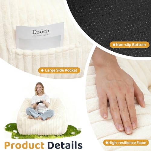 Image of HABUTWAY Bean Bag Chair, Giant Bean Bag Chairs for Adults and Kids, Bean Bag Sofa, Lazy Floor Sofa, Faux Fur Beanbag Chair with Armrests for Living Room Bedroom (Beige)