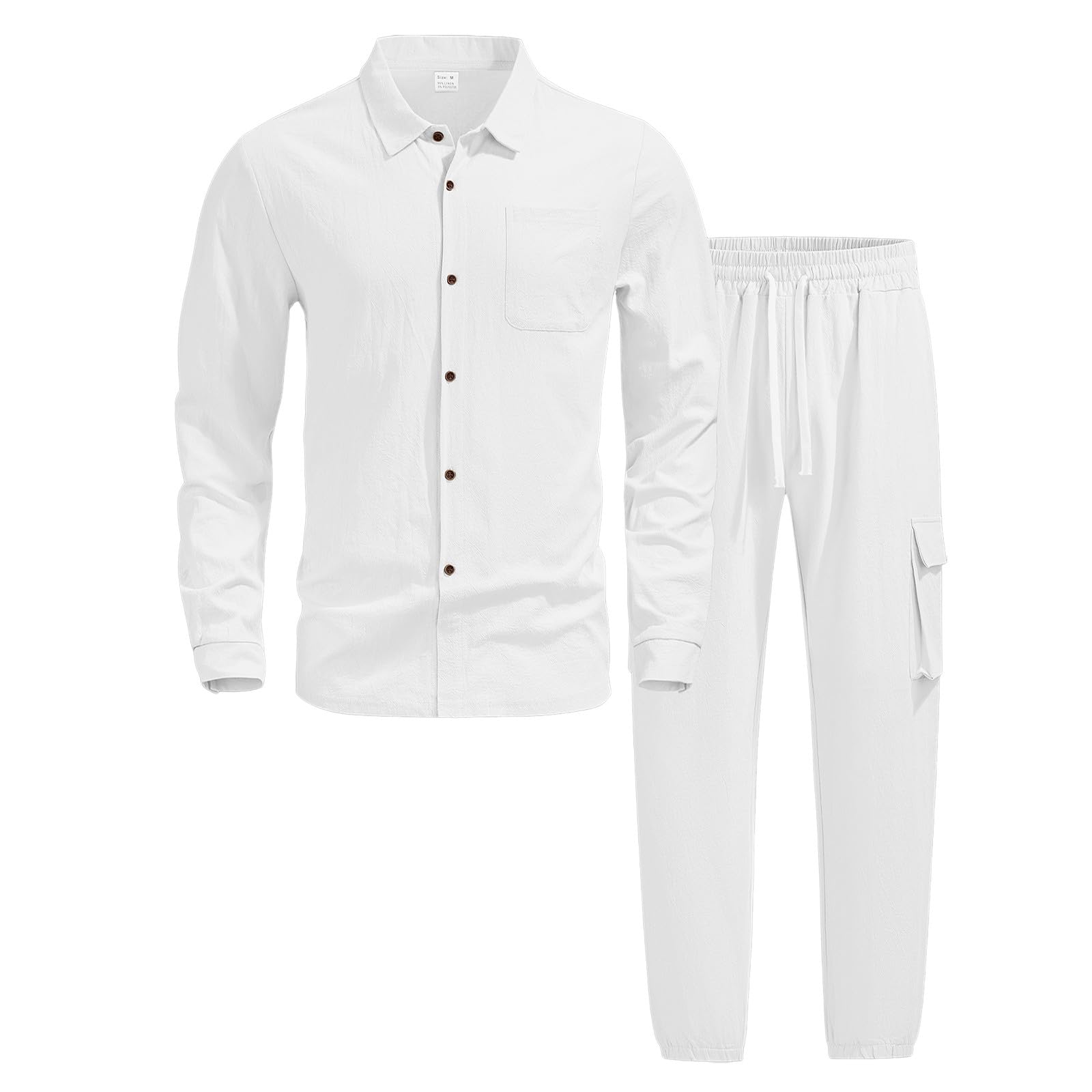 Herren Leinenanzug-Set, lässiges Langarmhemd mit Arbeitshose, bequemes atmungsaktives Outfit, ideal für Alltag, Partys und Urlaub_1